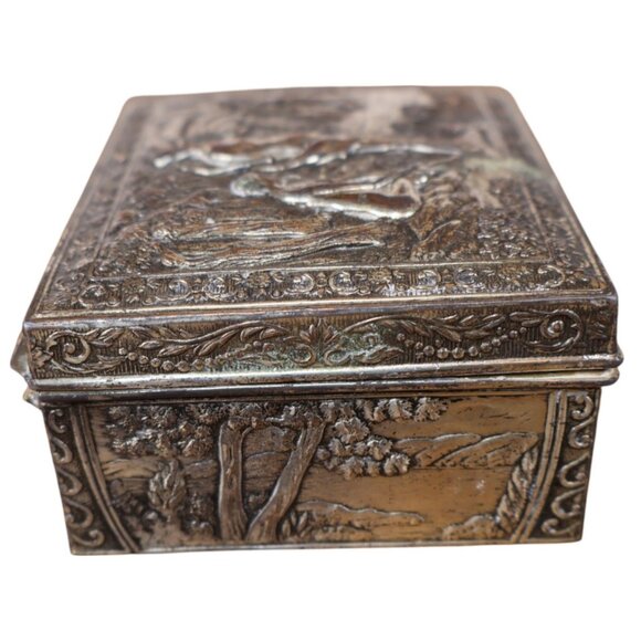 Vantine’s Japan Silver-Tone Art Nouveau Nymph Scene Trinket Jewelry Box - Picture 5 of 7